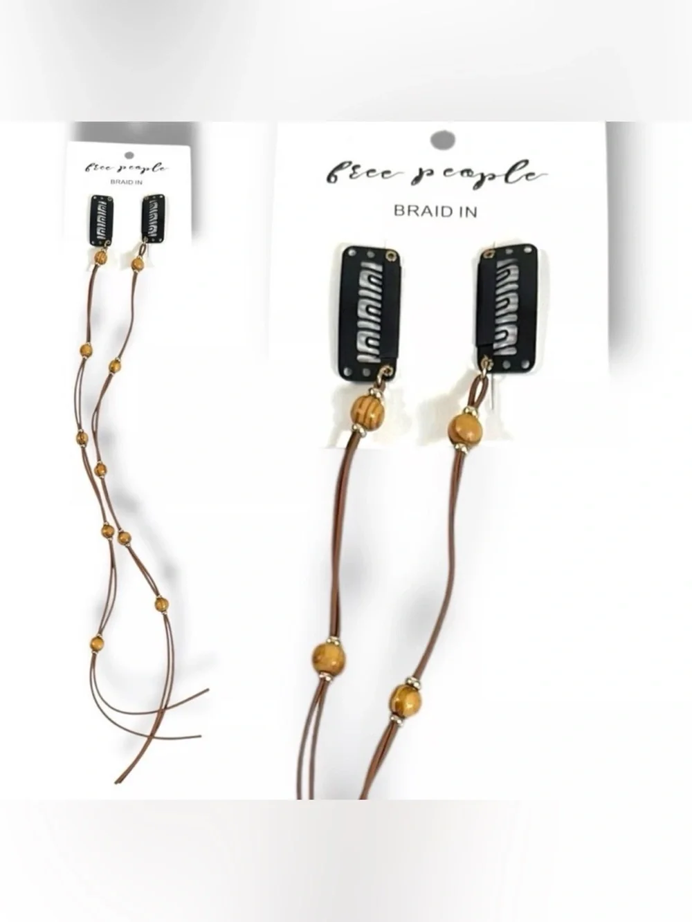 Free People Braid In Hair clips- brown beaded boho -New